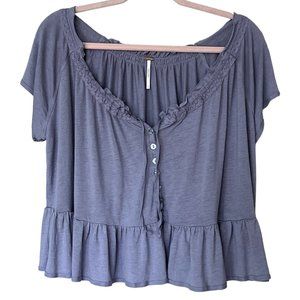 Free People Womens Charlie Tee Size L Purple Oversized Boxy Ruffle Cottagecore